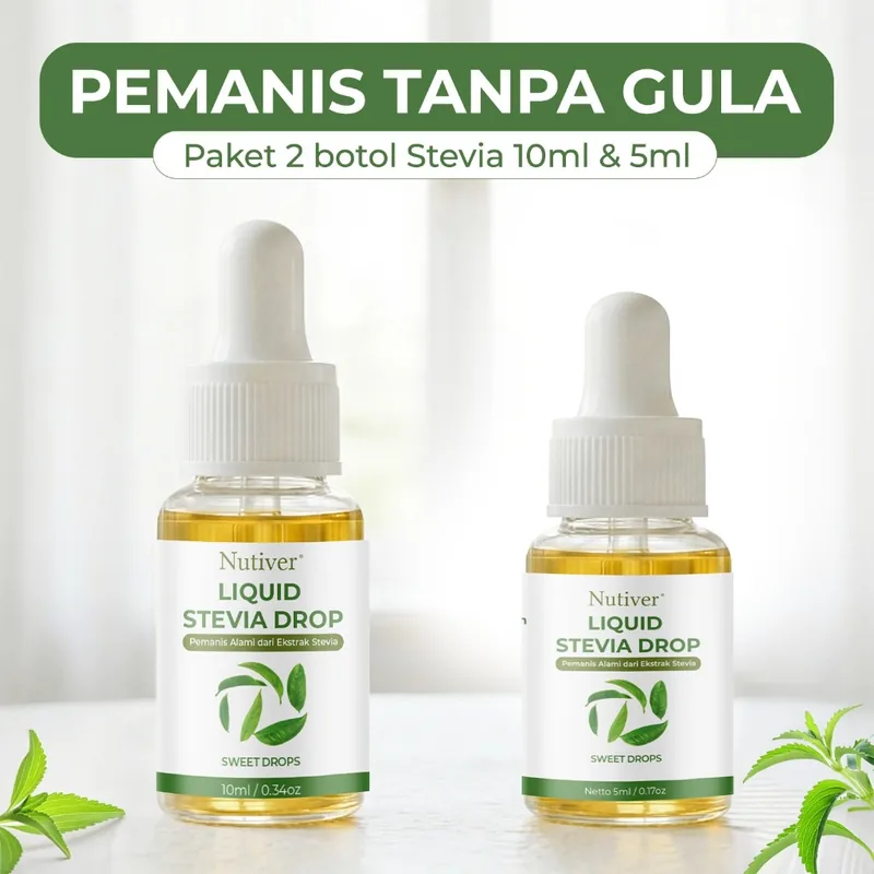 NUTIVER Paket Stevia Tetes Original 10ml + 5ml Gula Stevia Liquid Drop Pemanis Diet Keto