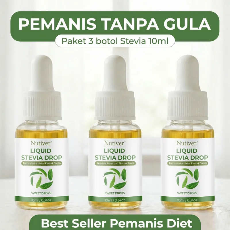 NUTIVER Paket Stevia Tetes 10ml 3 Pcs Sweetener Alamai 0 Kalori Aman Untuk Diabetes Ibu Hamil