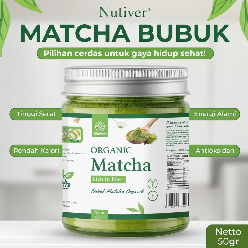 NUTIVER Pure Matcha Powder Premium Matcha Bubuk Matcha Organic & Original 50gr