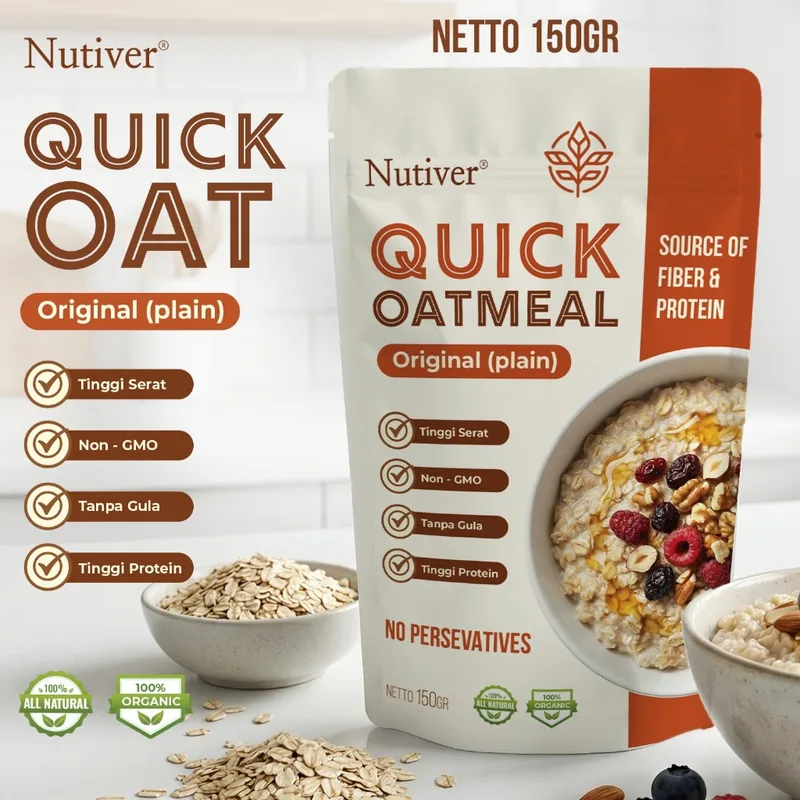 NUTIVER Quick Oatmeal 150gr Oat Instan Cepat Saji Sarapan Sehat Tinggi Serat Praktis