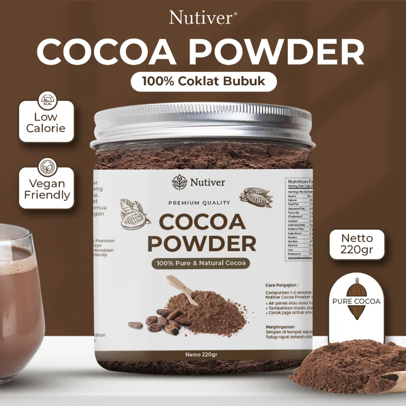 Nutiver Cocoa Powder Bubuk Coklat Premium Coklat Bubuk Original Pure Tanpa Gula 220gr