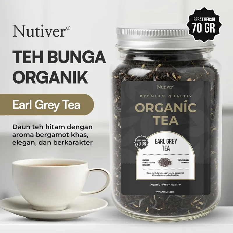 NUTIVER Earl Grey Tea Organik Teh Hitam Bergamot Premium Loose Leaf
