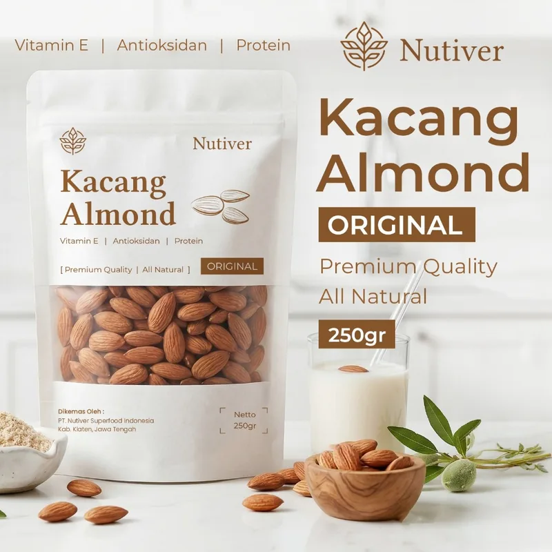 NUTIVER Kacang Almond Original 250gr Almond Natural Siap Makan Snack Sehat Tanpa Pengawet