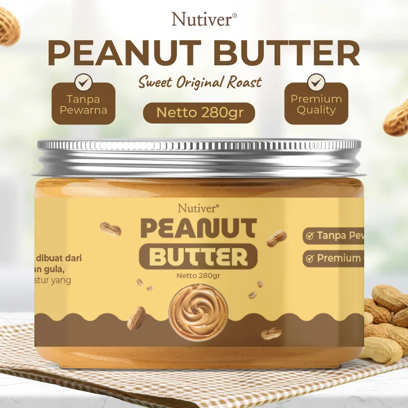 NUTIVER Peanut Butter Selai Kacang 280gr – Creamy Peanut Butter, Kaya Protein & Lemak Sehat