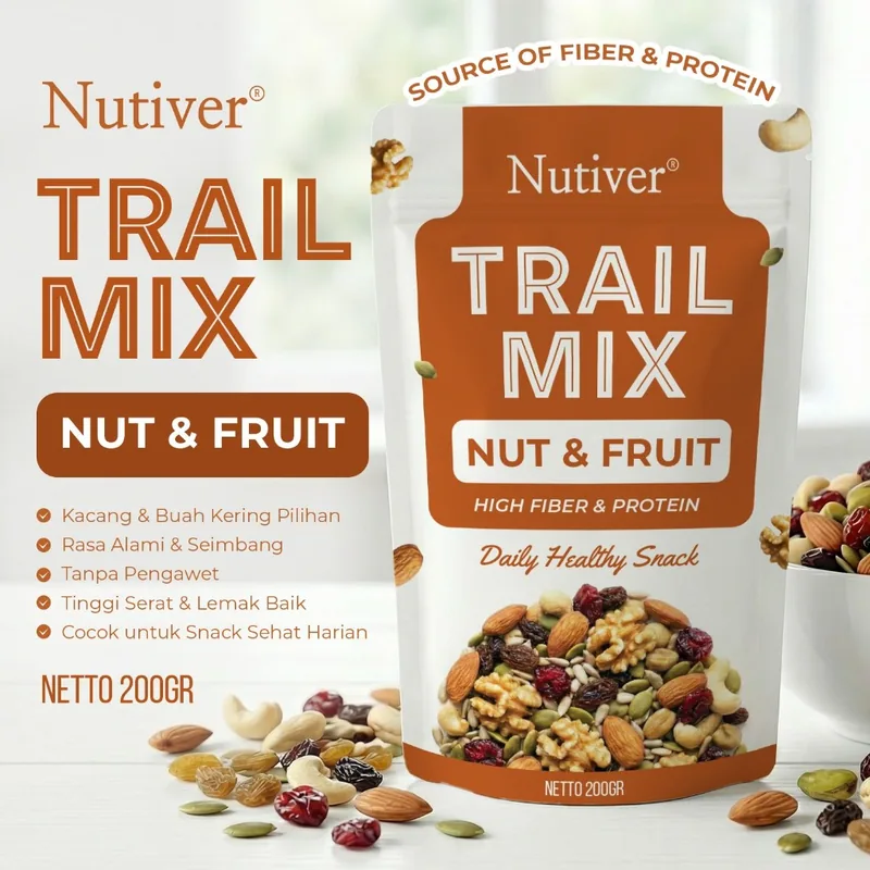 NUTIVER Trail Mix Nut & Fruit High Fiber & Protein 200gr Kacang dan Buah Kering Pilihan 200gr